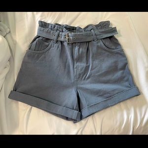 Forever21 Pale Blue High Waisted Paperbag Denim Shorts